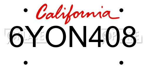 6YON408 California License Plate