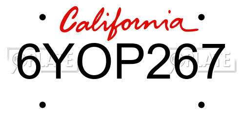 6YOP267 California License Plate
