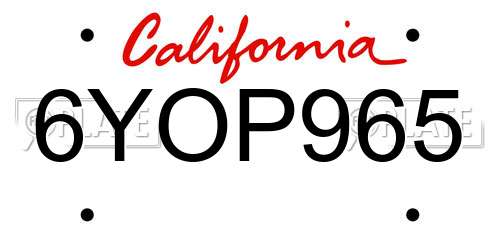 6YOP965 California License Plate