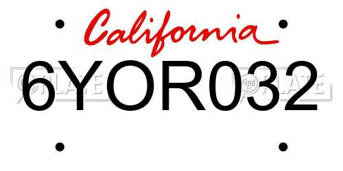 6YOR032 California License Plate