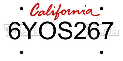 6YOS267 California License Plate