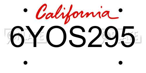 6YOS295 California License Plate