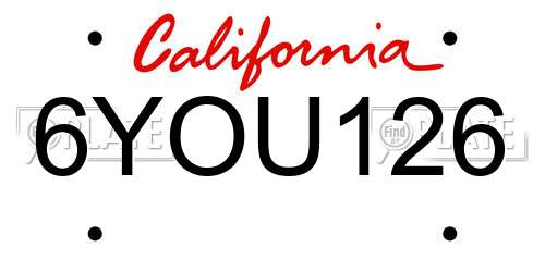 6YOU126 California License Plate