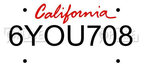6YOU708 California License Plate