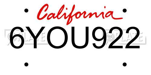 6YOU922 California License Plate