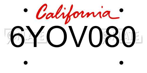 6YOV080 California License Plate