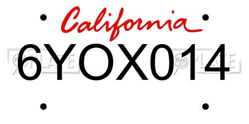 6YOX014 California License Plate