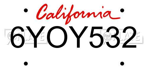 6YOY532 California License Plate