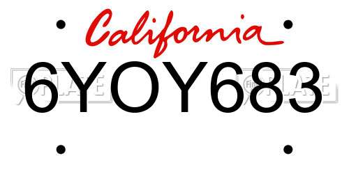 6YOY683 California License Plate