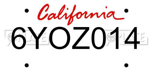 6YOZ014 California License Plate