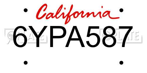 6YPA587 California License Plate