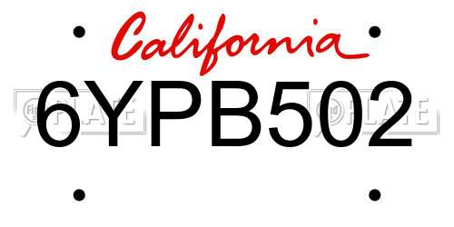 6YPB502 California License Plate