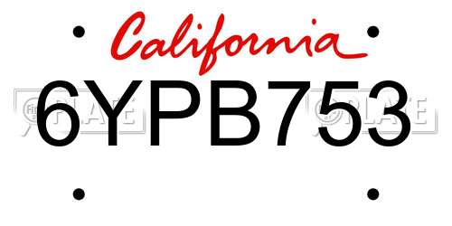 6YPB753 California License Plate
