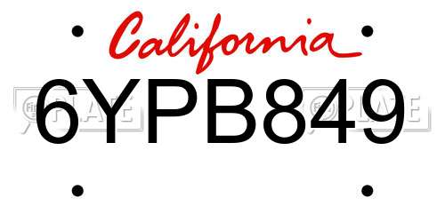 6YPB849 California License Plate