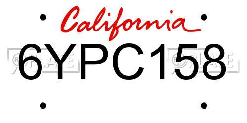 6YPC158 California License Plate