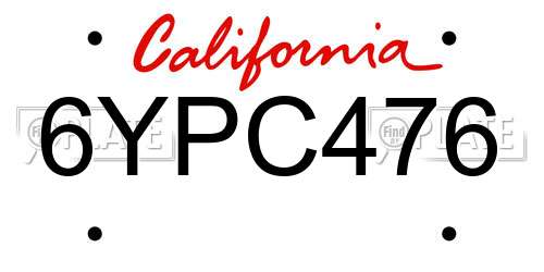 6YPC476 California License Plate