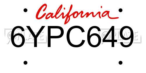 6YPC649 California License Plate