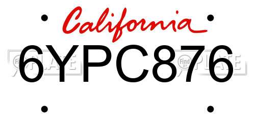 6YPC876 California License Plate