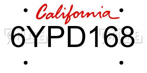 6YPD168 California License Plate