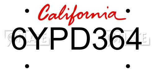 6YPD364 California License Plate