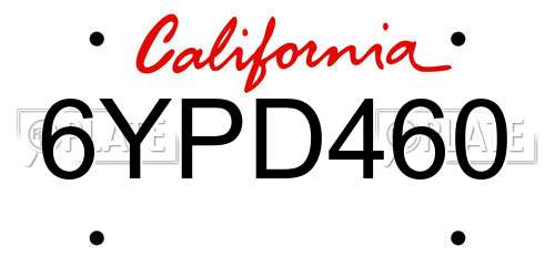 6YPD460 California License Plate