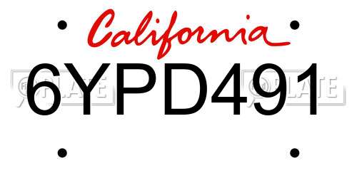 6YPD491 California License Plate