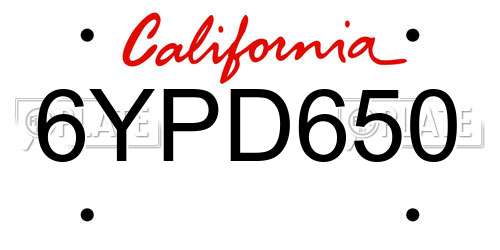 6YPD650 California License Plate
