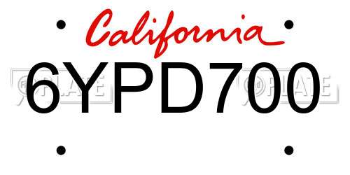 6YPD700 California License Plate