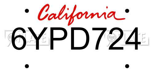6YPD724 California License Plate