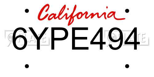 6YPE494 California License Plate