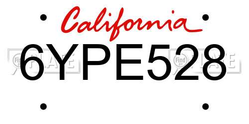 6YPE528 California License Plate