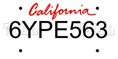 6YPE563 California License Plate