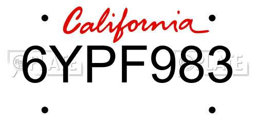 6YPF983 California License Plate