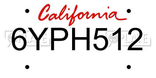 6YPH512 California License Plate