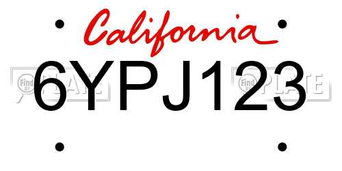 6YPJ123 California License Plate