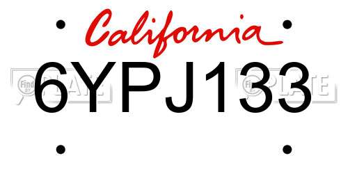 6YPJ133 California License Plate