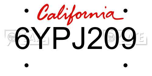 6YPJ209 California License Plate
