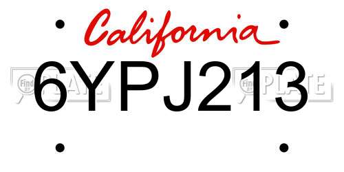 6YPJ213 California License Plate