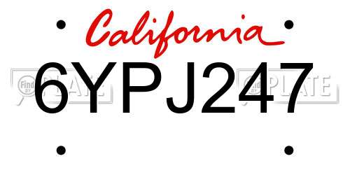 6YPJ247 California License Plate