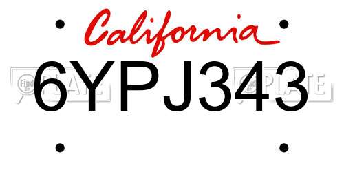 6YPJ343 California License Plate