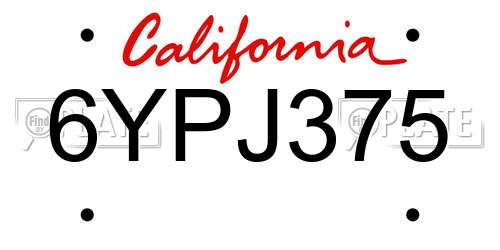 6YPJ375 California License Plate