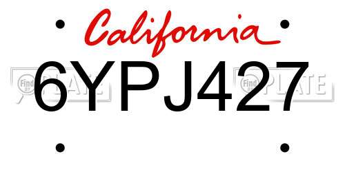 6YPJ427 California License Plate