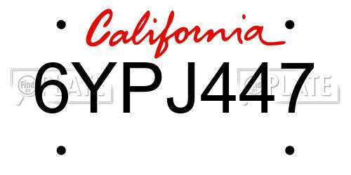 6YPJ447 California License Plate
