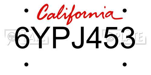 6YPJ453 California License Plate