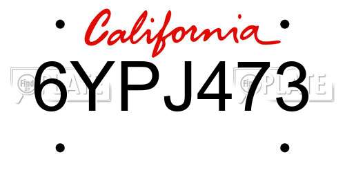 6YPJ473 California License Plate