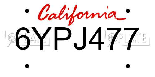 6YPJ477 California License Plate