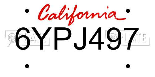 6YPJ497 California License Plate