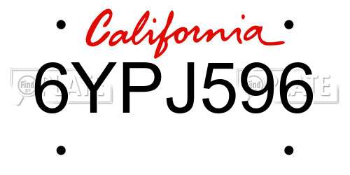 6YPJ596 California License Plate