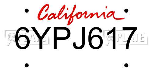 6YPJ617 California License Plate