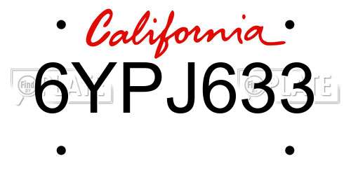 6YPJ633 California License Plate